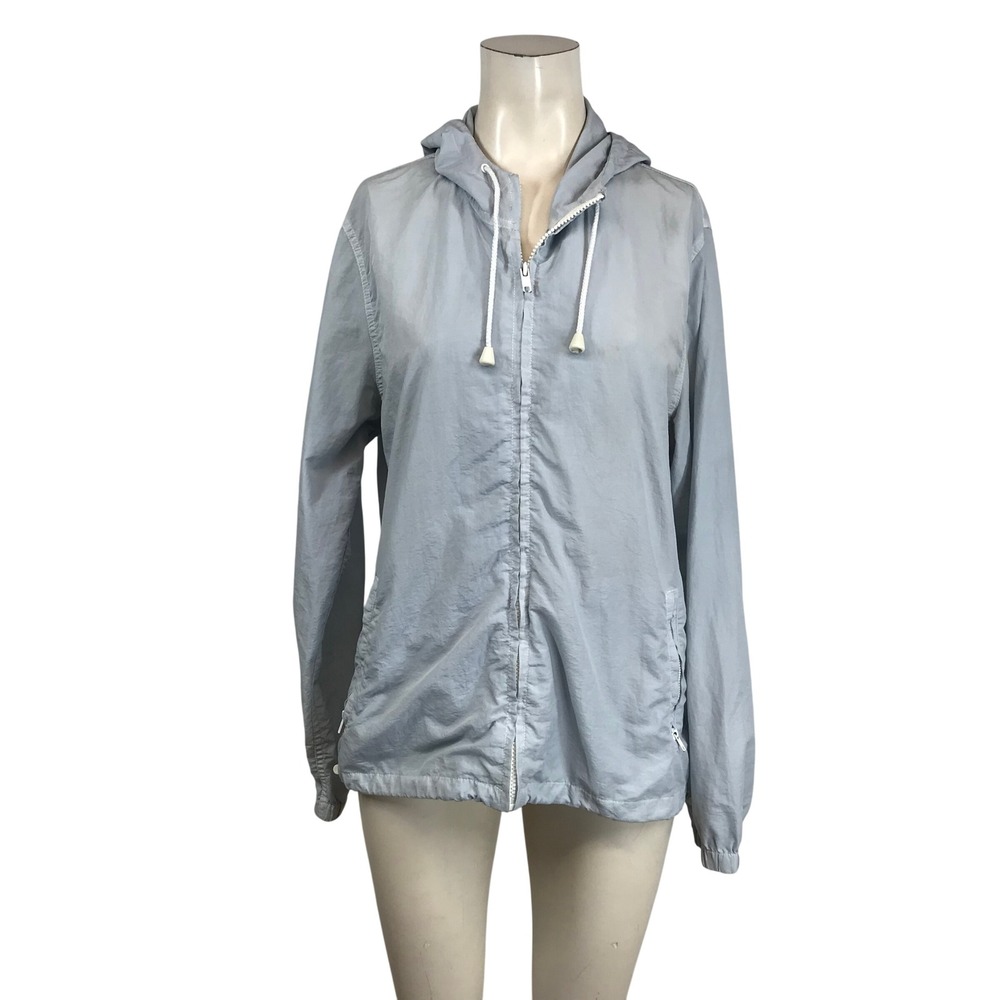 John Galt California Womens Full Zip Hooded Windbreaker Jacket Light‎ Blue Grey